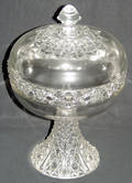 080386 VICTORIAN PRESSED GLASS COVERED COMPOTE