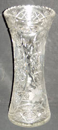 080383 CUT GLASS VASE W ETCHED FLORAL DESIGNS