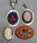 070349 JEWELRY GROUPING MOSAIC PIN CAMEO PENDANTS