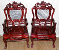 052351 CHINESE CARVED ROSEWOOD  MARBLE ARMCHAIRS