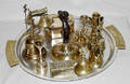 050387 BRASS BELLS CANDLE HOLDERS BOXES  TRAY