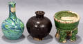 042407 ORIENTAL ANTIQUE MALACHITE STYLE POTTERY VASES