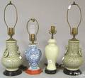 Pair of Celedon vases converted to lamps