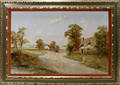 061528 ROBERT TOWERS OIL ON CANVAS COTTAGES BY ROAD