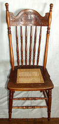 040472 AMERICAN SPINDLE BACK OAK SIDE CHAIR W CANE SE