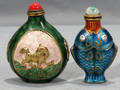 032374 ORIENTAL ENAMEL SNUFF BOTTLES 2 FOO DOG