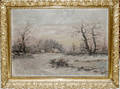 052405 UNSIGNED OIL ON CANVAS AMERICAN SNOW SCENE