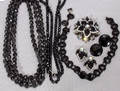 042489 BLACK JET BAKELITE NECKLACES PIN EARRINGS