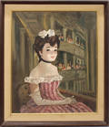 042484 M VALMAIN OIL ON CANVAS 1950 LADY AT OPERA