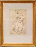 042471 ANTIQUE PENCIL DRAWING WOMAN W BABIES