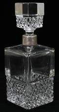 041587 CUT GLASS  SILVERPLATE SQUARED DECANTER