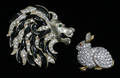 032436 COSTUME RHINESTONE RABBIT AND LION HEAD BROOCHE