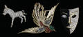 032426 SPHINX RHINESTONE BIRD  MASK  DONKEY BROOCHES