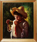 032412  ARGENTINEAN OIL ON CANVAS BOY EATING GRAPES