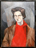 032405 SHELDON IDEN OIL ON MASONITE PORTRAIT OF A MA