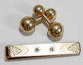 072485 GOLD BALL CUFF LINKS  GOLD FILLED BAR PIN