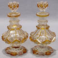 042533 ANTIQUE CRYSTAL AMBER OVERLAY PERFUME BOTTLES