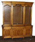 041613 WALNUT BREAKFRONT W UPPER BRASS MESH PANELS