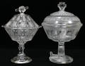 040555 ANTIQUE PATTERN GLASS COVERED COMPOTES
