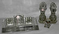 032465 CRYSTAL DESK SET PLUS TWO GLASS PERFUME BOTTLES