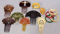 042573 CELLULOID BAKELITE GOLD CHAIN COMBS 