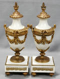 080021 FRENCH GOLD BRONZE MARBLE URNS