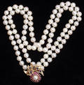 071039 CULTURED PEARL NECKLACE WGOLD RUBY SAPPHIRE