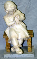070031 MARBLE SCULPTURE GIRL SEATED W HANDKERCHIEF