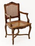 Pair of French Carved Walnut Caned Armchairs
