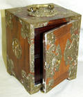 060066 CHINESE TEAKWOOD  BRASS HINGED BOX W DRAWERS