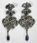 050010 GOLD SILVER DIAMOND EMERALD SAPPHIRE EARRINGS