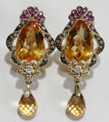 050029 GOLD DIAMOND SAPPHIRE  CITRINE EARRINGS