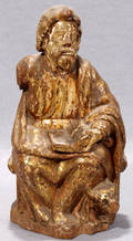 042011 GILT CARVED WOOD SANTOS MALE W BOOK 18THC