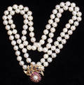 041007 PEARL NECKLACE GOLD  RUBY SAPPHIRE  PEARL