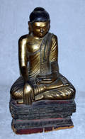 041037 BURMESE CARVED WOOD SCULPTURE OF BUDDHA
