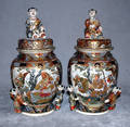 041024 JAPANESE SATSUMA WARE POTTERY COVERED URNS