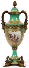 SEVRES PORCELAIN COVERED URN W BRONZE MOUNTS