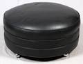 MIDCENTURY MODERN ROUND BLACK LEATHER OTTOMAN
