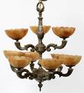TWOTIER METAL CHANDELIER W ALABASTER GLOBES