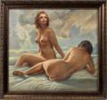 FRITZ LINZER OIL ON CANVAS TWO NUDE GIRLS
