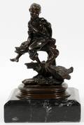 BRONZE  MARBLE STATUE OF BOY  DUCK