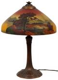 REVERSE PAINTED GLASS TABLE LAMP C 1910
