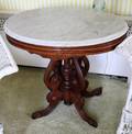 VICTORIAN WALNUT PARLOR TABLE W MARBLE TOP