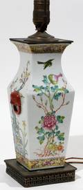CHINESE ENAMELED PORCELAIN VASE MOUNTED AS A LAMP