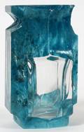 DAUM BLUE GLASS CUBIST VASE