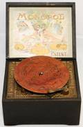 MONOPOL GERMAN PAINTED WOOD DISC MUSIC BOX C 1900