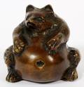 JAPANESE BRONZE SEATED TANUKI SIGNED