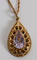 14KT GOLD  AQUAMARINE PENDANT NECKLACE