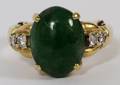18KT YELLOW GOLD BURMESE JADE  DIAMOND RING