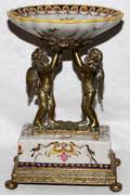 FRENCH STYLE PORCELAIN  GILT METAL FIGURAL COMPOTE